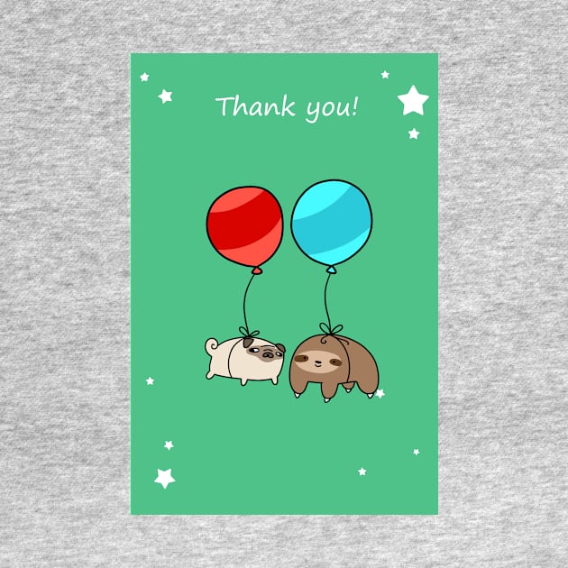 "Thank You" Balloon Pug and Sloth by saradaboru